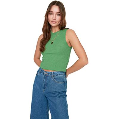 Trendyol Dam rund krage cancer stickad blus, Grön, S Trendyol Dam rund krage cancer stickad blus, Grön, S