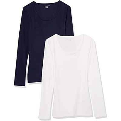 Amazon Essentials kvinnors Slim-Fit Rib Scoop Neck Rib tröja (finns i plusstorlek), paket med 2, marinblå/vit, X-Small Amazon Essentials kvinnors Slim-Fit Rib Scoop Neck Rib tröja (finns i plusstorlek), paket med 2, marinblå/vit, X-Small