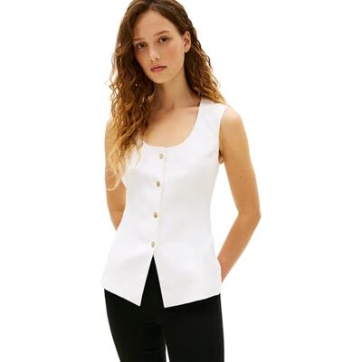 Tommy Hilfiger Linen Blend Vest Ww0ww49765 kostymväst, vit (TH Optic White), 64 dam Tommy Hilfiger Linen Blend Vest Ww0ww49765 kostymväst, vit (TH Optic White), 64 dam