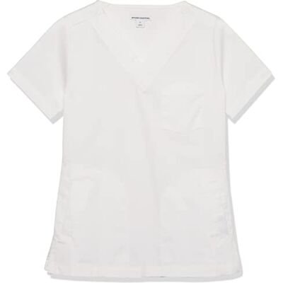 Amazon Essentials dam klassisk passform v-ringad kortärmad scrub top (finns i plusstorlek), vit, X-Small Amazon Essentials dam klassisk passform v-ringad kortärmad scrub top (finns i plusstorlek), vit, X-Small
