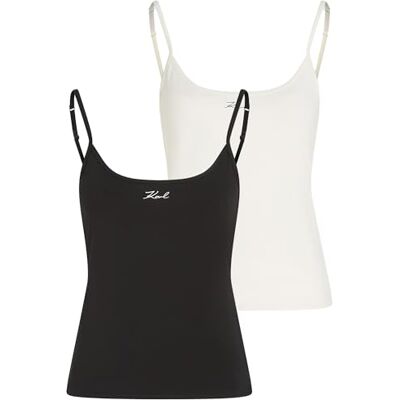 KARL LAGERFELD , Women's signature Cami Top (2-pack), Cannoli cream-svart, M, flerfärgad, M KARL LAGERFELD , Women's signature Cami Top (2-pack), Cannoli cream-svart, M, flerfärgad, M