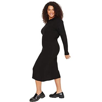 Trendyol Kvinnor plus size midi bodycon normal passform stickade kläder plus storlek klänning, svart, 2XL, Svart Trendyol Kvinnor plus size midi bodycon normal passform stickade kläder plus storlek klänning, svart, 2XL, Svart