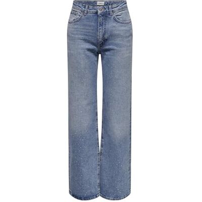 ONLY Onljuicy Hw Rhinestone Wide Rea365 DNM, Mellanblå denim, 25W / 32L ONLY Onljuicy Hw Rhinestone Wide Rea365 DNM, Mellanblå denim, 25W / 32L