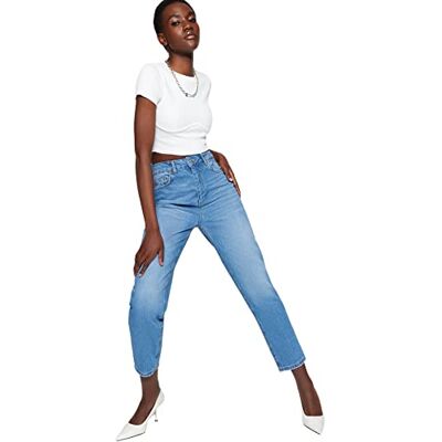 Trendyol kvinnors hög midja breda ben mamma jeansbyxor, BLÅ, 68 SE Trendyol kvinnors hög midja breda ben mamma jeansbyxor, BLÅ, 68 SE