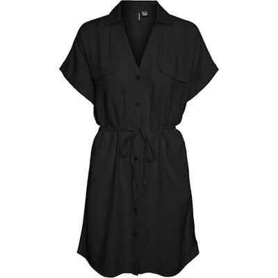 VERO MODA VMLINN SS kort skjorta klänning WVN NOOS, svart, S VERO MODA VMLINN SS kort skjorta klänning WVN NOOS, svart, S