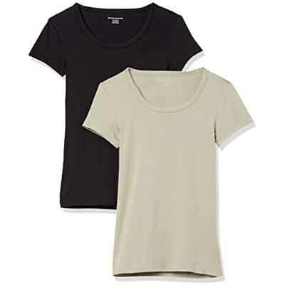 Amazon Essentials Women's T-shirt med smal passform med holkärm och rund hals, Pack of 2, Salviagrön/Svart, XXL Amazon Essentials Women's T-shirt med smal passform med holkärm och rund hals, Pack of 2, Salviagrön/Svart, XXL