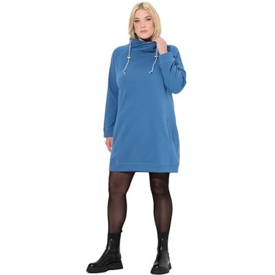 Ulla Popken dam sweatklänning, ståkrage, långärmad, fickklänning, Denimblå, 42-44 Ulla Popken dam sweatklänning, ståkrage, långärmad, fickklänning, Denimblå, 42-44