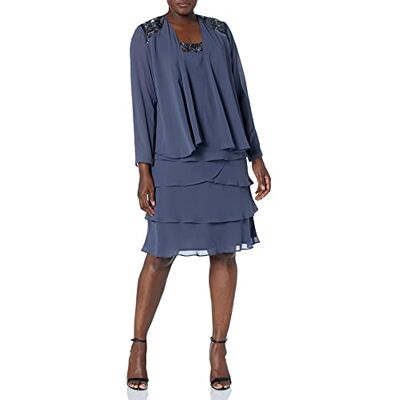 S.L. Fashions Embellished Djurjacka Dress (Petite and regular) klänning för brudmor, stål, 48 S.L. Fashions Embellished Djurjacka Dress (Petite and regular) klänning för brudmor, stål, 48