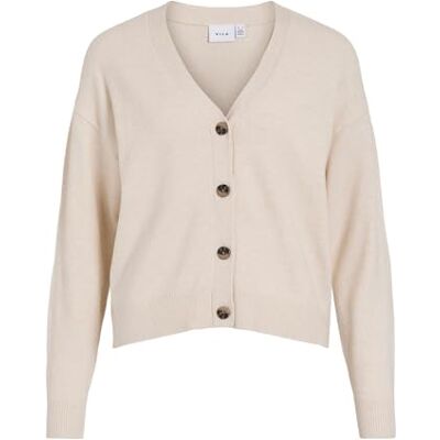 Vila Viril V-hals stickad kofta – Noos, Super Light Natural Melan, XXL Vila Viril V-hals stickad kofta – Noos, Super Light Natural Melan, XXL