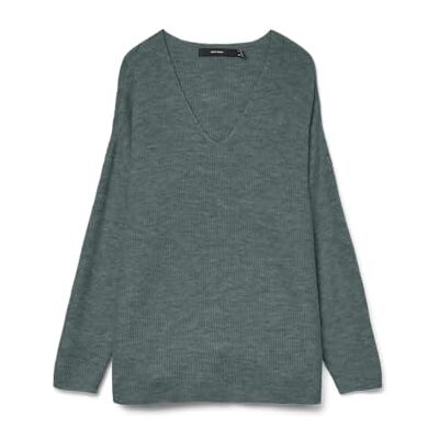 VERO MODA Stickad damtröja VMCREWLEFILE tröja, Grön (balsam grön/melange), XS VERO MODA Stickad damtröja VMCREWLEFILE tröja, Grön (balsam grön/melange), XS