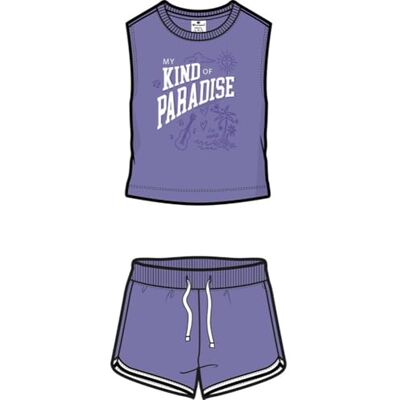 Champion flickor grafiska shorts set t-shirt, lila (VS024), S Champion flickor grafiska shorts set t-shirt, lila (VS024), S