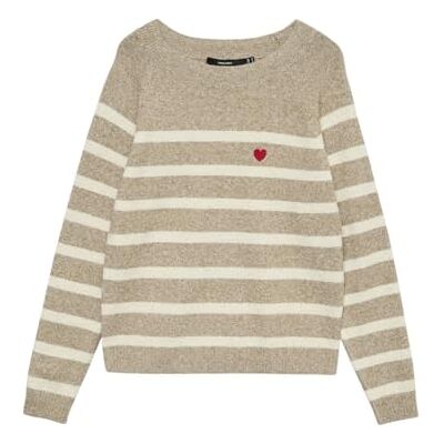 VERO MODA Vmdoffy Embroidery Ls O-Neck Pull Noos, Sepia nyans, XS VERO MODA Vmdoffy Embroidery Ls O-Neck Pull Noos, Sepia nyans, XS