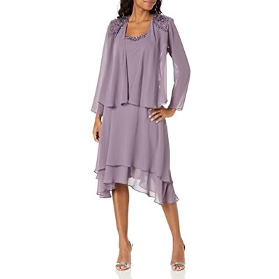 S.L. Fashions Dam dekorerad chiffongklänning med graderade jackor klänning för speciella tillfällen, ICY orkidé, 46 S.L. Fashions Dam dekorerad chiffongklänning med graderade jackor klänning för speciella tillfällen, ICY orkidé, 46
