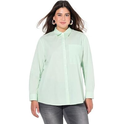 Ulla Popken damer stora storlekar överdimensionerade plus size blus, ränder, A-linje, skjortkrage, långärmad, Mintgrön, 50-52 Ulla Popken damer stora storlekar överdimensionerade plus size blus, ränder, A-linje, skjortkrage, långärmad, Mintgrön, 50-52
