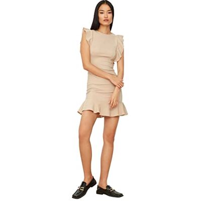 Trendyol Detaljerad klänning för kvinnor, volangklänning, beige, 42 Trendyol Detaljerad klänning för kvinnor, volangklänning, beige, 42