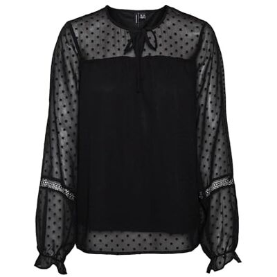 VERO MODA VMLEAH LS LACE TOP WVN GA NOOS, svart, XS VERO MODA VMLEAH LS LACE TOP WVN GA NOOS, svart, XS