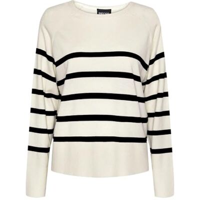 PIECES Damer Pcsia Ls Knit Noos Bc stickad tröja, Vit/ränder: svart, M PIECES Damer Pcsia Ls Knit Noos Bc stickad tröja, Vit/ränder: svart, M