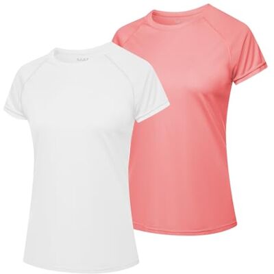 MEETWEE Dam surfskjorta Rash Guard UV-skjortor simning Tankini UPF 50+ kortärmad badskjorta badmode skjorta, Rosa röd + vit, S MEETWEE Dam surfskjorta Rash Guard UV-skjortor simning Tankini UPF 50+ kortärmad badskjorta badmode skjorta, Rosa röd + vit, S