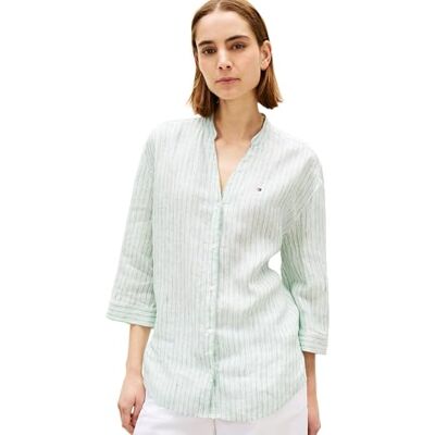Tommy Hilfiger kvinnors Ess linne kraglös skjorta WW0WW48926, beige, M Tommy Hilfiger kvinnors Ess linne kraglös skjorta WW0WW48926, beige, M
