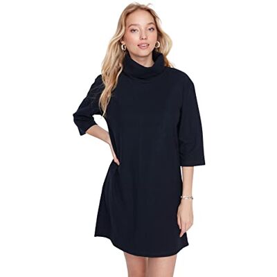 Trendyol Dam Mini Shift oversize stickad klänning, Marinblå, S Trendyol Dam Mini Shift oversize stickad klänning, Marinblå, S