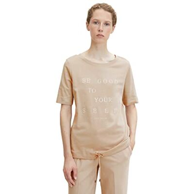TOM TAILOR Damer T-shirt med bokstäver 1032707, 26353 Messy Beige, XXS TOM TAILOR Damer T-shirt med bokstäver 1032707, 26353 Messy Beige, XXS
