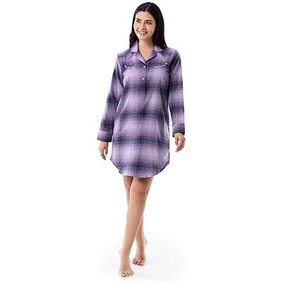 Wrangler dam medellång flanell-sovskjorta nattlinne, Lila ombre pläd, XL Wrangler dam medellång flanell-sovskjorta nattlinne, Lila ombre pläd, XL