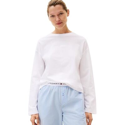 Tommy Hilfiger dam LS LOGO T-SHIRT UW0UW06240 L/S t-shirt, vit, L, Vit (vit), L Tommy Hilfiger dam LS LOGO T-SHIRT UW0UW06240 L/S t-shirt, vit, L, Vit (vit), L