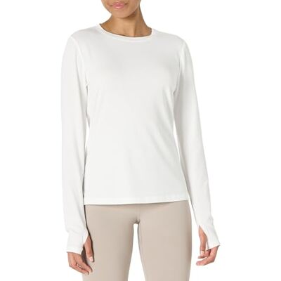 Amazon Essentials dam aktiv mjuk bomull normal passform rund hals långärmad lätt yoga träning t-shirt, Vitt, XXL Amazon Essentials dam aktiv mjuk bomull normal passform rund hals långärmad lätt yoga träning t-shirt, Vitt, XXL