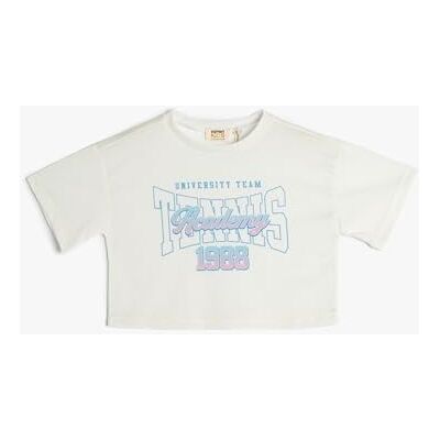 Koton Girls's Crop överdimensionerad kortärmad crew neck tryckt T-shirt, Ecru (010), 9-10 År Koton Girls's Crop överdimensionerad kortärmad crew neck tryckt T-shirt, Ecru (010), 9-10 År