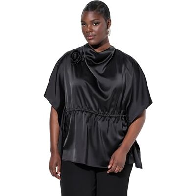 Ulla Popken damskjorta blus med överdimensionerade rosblusar, svart, 42-44 Ulla Popken damskjorta blus med överdimensionerade rosblusar, svart, 42-44