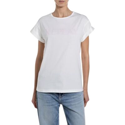 Replay kortärmad dam-t-shirt, 011 naturlig vit (vit), L Replay kortärmad dam-t-shirt, 011 naturlig vit (vit), L
