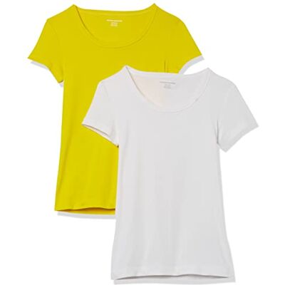 Amazon Essentials Women's T-shirt med smal passform med holkärm och rund hals, Pack of 2, Citrongul/Vit, M Amazon Essentials Women's T-shirt med smal passform med holkärm och rund hals, Pack of 2, Citrongul/Vit, M