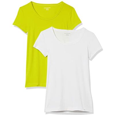 Amazon Essentials Women's T-shirt med smal passform med holkärm och rund hals, Pack of 2, Limegrön/Vit, XL Amazon Essentials Women's T-shirt med smal passform med holkärm och rund hals, Pack of 2, Limegrön/Vit, XL