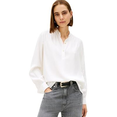 Tommy Hilfiger Dam VIS twill V-NK blus WW0WW48178 L/S blusar, vit (Ecru), 46, Vit (Ecru), 72 Tommy Hilfiger Dam VIS twill V-NK blus WW0WW48178 L/S blusar, vit (Ecru), 46, Vit (Ecru), 72
