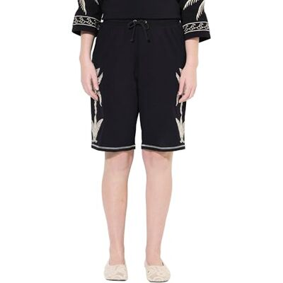 Ulla Popken Ulla Popke, dam, stora storlekar, plus storlek, jerseyshorts med palmer, broderi, svart, 36W / 32L Ulla Popken Ulla Popke, dam, stora storlekar, plus storlek, jerseyshorts med palmer, broderi, svart, 36W / 32L
