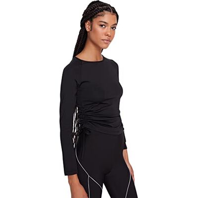 Trendyol Dam figursydd figursydd stickad blus med rund hals, Svart, L Trendyol Dam figursydd figursydd stickad blus med rund hals, Svart, L