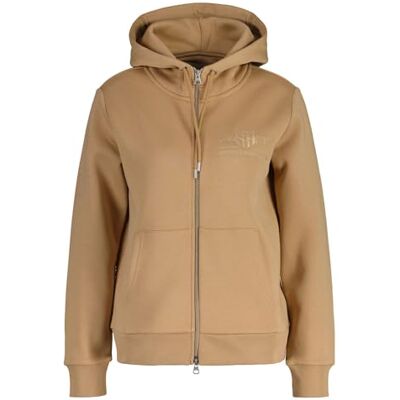GANT REG Tonal Shield huvtröja med dragkedja, Karamell beige, S GANT REG Tonal Shield huvtröja med dragkedja, Karamell beige, S