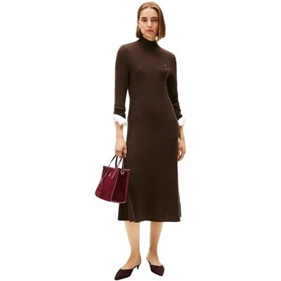 Tommy Hilfiger Dam mjuk ull LS Mock-NK SWT klänning WW0WW47303 tröja klänning, brun, XXS, Brun (mörkt kaffe), XXS Tommy Hilfiger Dam mjuk ull LS Mock-NK SWT klänning WW0WW47303 tröja klänning, brun, XXS, Brun (mörkt kaffe), XXS