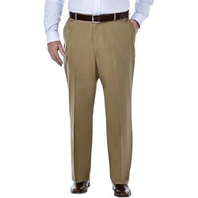 Haggar mens Big-tall Premium No Iron Khaki Classic-fit Expandable-waist Flat-front dress pants, British Khaki, 44W x 29L US Haggar mens Big-tall Premium No Iron Khaki Classic-fit Expandable-waist Flat-front dress pants, British Khaki, 44W x 29L US