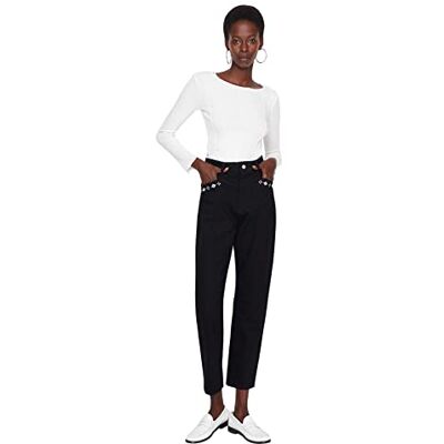 Trendyol Dam herr hög midja mamma jeans, svart, 36, svart, 36 Trendyol Dam herr hög midja mamma jeans, svart, 36, svart, 36