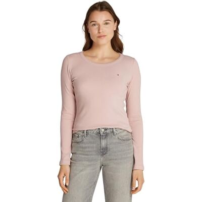 Tommy Hilfiger Dam Slim 5X2 Rib O-NK LS WW0WW38869 L/S t-shirt, rosa, L, Rosa (dimmig rosa), L Tommy Hilfiger Dam Slim 5X2 Rib O-NK LS WW0WW38869 L/S t-shirt, rosa, L, Rosa (dimmig rosa), L