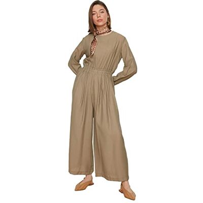 Trendyol Kvinnor enfärgade elastisk midja detaljerat tyg anspråkslös overall, Nerz, 40 Trendyol Kvinnor enfärgade elastisk midja detaljerat tyg anspråkslös overall, Nerz, 40