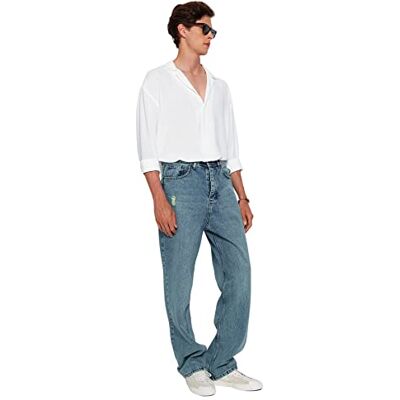 Trendyol Herrjeans, hög midja, vida ben, marinblå, 29, marinblå, 29W Trendyol Herrjeans, hög midja, vida ben, marinblå, 29, marinblå, 29W