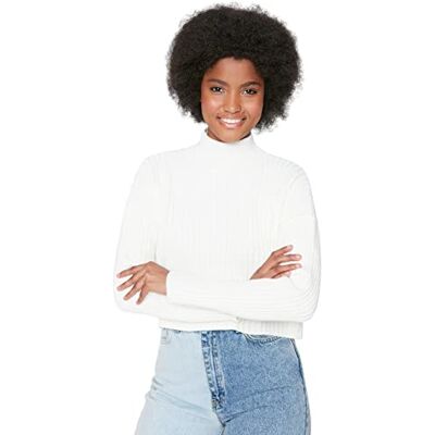 Trendyol Dam polokrage enkel överdimensionerad tröja sweatshirt, Ecru, L, Ecru, L Trendyol Dam polokrage enkel överdimensionerad tröja sweatshirt, Ecru, L, Ecru, L