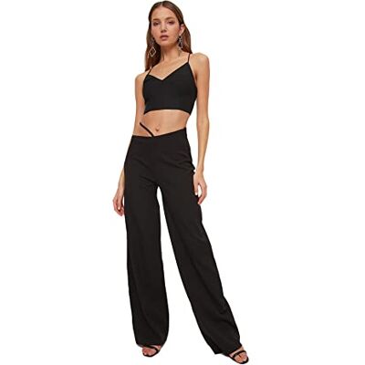 Trendyol Dam Bie detaljerade byxor byxor, svart, 42 Trendyol Dam Bie detaljerade byxor byxor, svart, 42