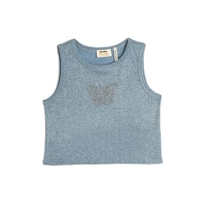 Koton Girls's Crop Tank Top Ärmlös Slim Fit Cut Round Collar Glitter Shirt, Blå (637), 11-12 År Koton Girls's Crop Tank Top Ärmlös Slim Fit Cut Round Collar Glitter Shirt, Blå (637), 11-12 År