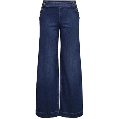 ONLY damjeans med vida ben ONLMADISON hög midja vida bensnitt jeans, Mörk medium blå denim, 29W / 30L ONLY damjeans med vida ben ONLMADISON hög midja vida bensnitt jeans, Mörk medium blå denim, 29W / 30L