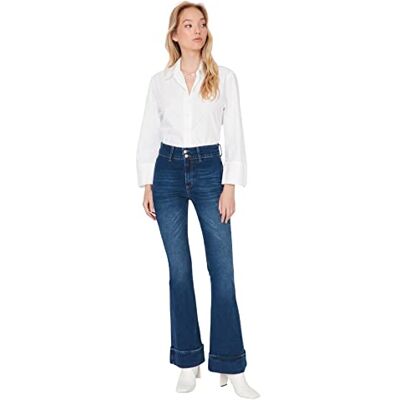 Trendyol Dam hög midja utsvängda ben culotte jeans, BLÅ, 64 SE Trendyol Dam hög midja utsvängda ben culotte jeans, BLÅ, 64 SE