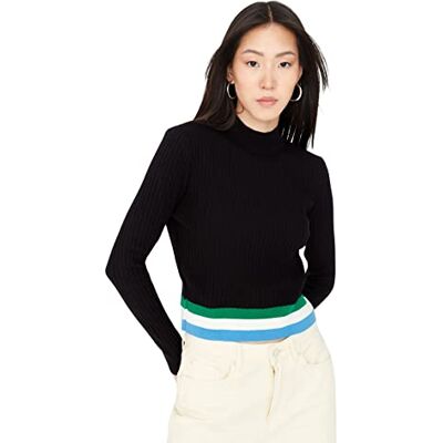 Trendyol Dam vanlig basic rundhalsad stickad tröja, Svart, M Trendyol Dam vanlig basic rundhalsad stickad tröja, Svart, M