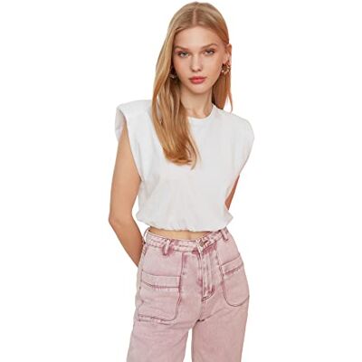 Trendyol Kvinnors vitt kort crop stickad t-shirt, extra liten Trendyol Kvinnors vitt kort crop stickad t-shirt, extra liten